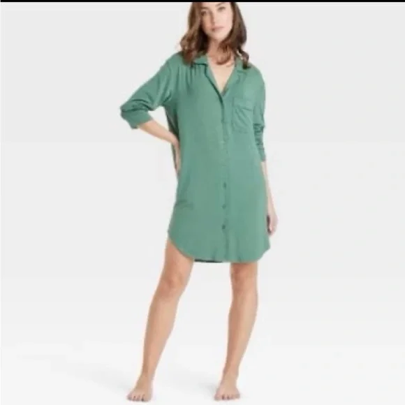 Auden Green Button-Down Sleep Shirt - Picture 1 of 3